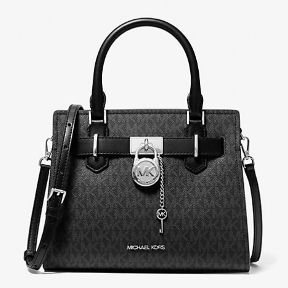 Michael Kors Hamilton Small Signature Logo Satchel Crossbody Bag
Black /Silver - Picture 10 of 16